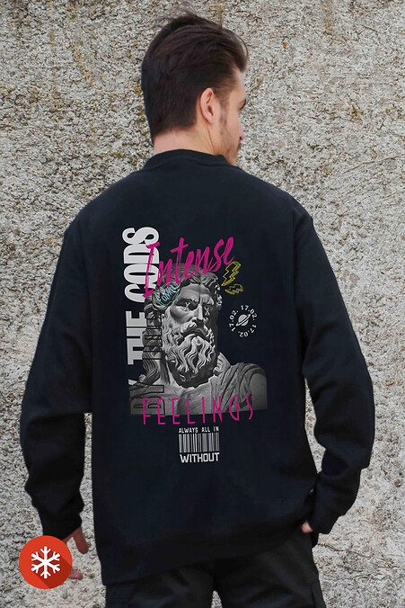 Męska ocieplana bluza polarowa z nadrukiem Feelings Czarny - #8055604