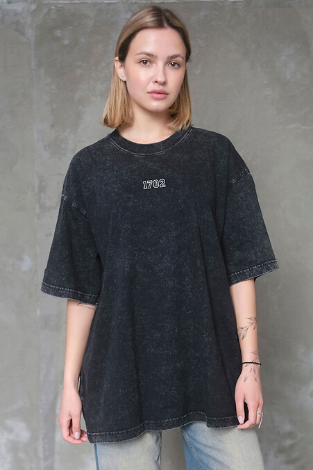 8049594 Women's Washed Oversized T-Shirt With Print 1702 Black - #8049605