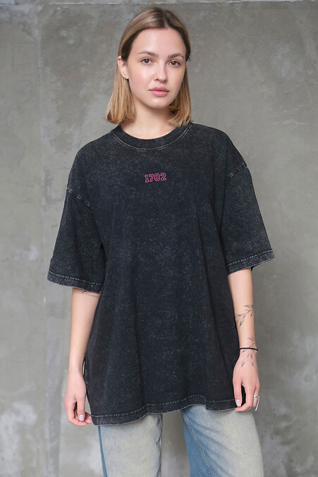 8049594 Damski oversizowy t-shirt z nadrukiem różowy 1702 czarny - #8049607