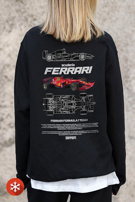 Women's Insulated Oversized Fleece Sweatshirt With Ferrari Print Black - #8055607
