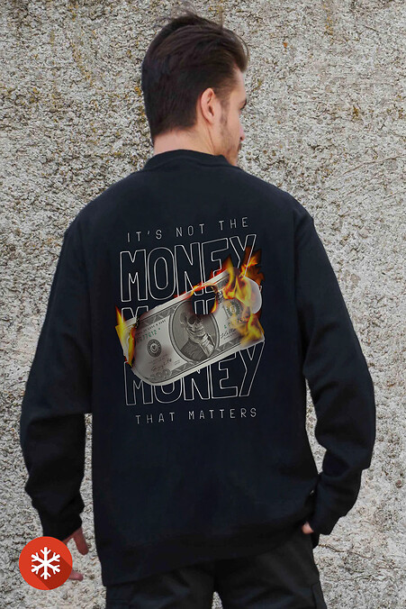 Чоловічий Утеплений Оверсайз Світшот На Флісі З Принтом Fire Black - #8055610