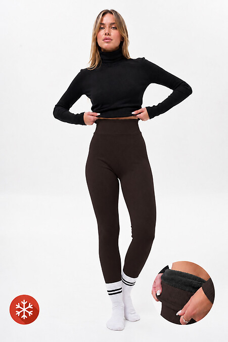 Warme, gerippte Damenleggings mit Fellbesatz, ohne Kirschbraun. Hosen. Farbe: braun. #8056614