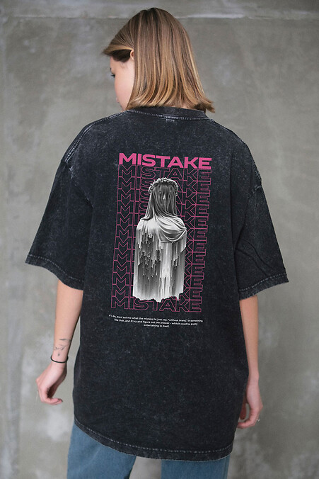 8049594 Women's Washed Oversized T-Shirt With Mistake Print Black - #8049615