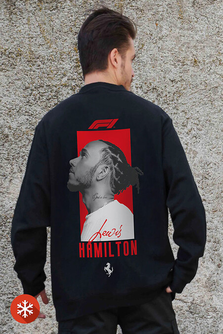 Мужской Утепленный Оверсайз Свитшот На Флисе С Принтом Hamilton Black - #8055616