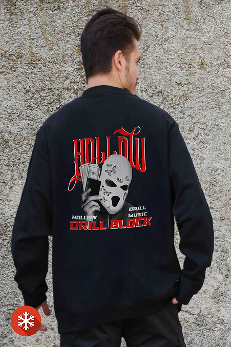 Męska ocieplana bluza polarowa z nadrukiem Hollow Black - #8055620