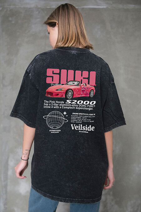 8049594 Damski oversizowy t-shirt z nadrukiem Suki w kolorze czarnym - #8049627