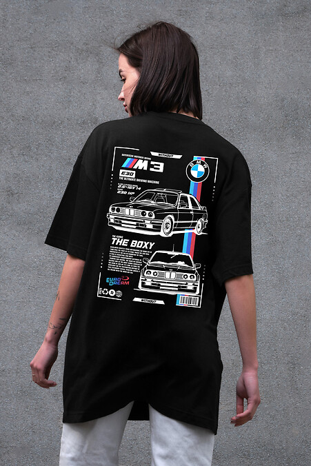 Women's Oversized T-Shirt with BMW Print Black - #8049629