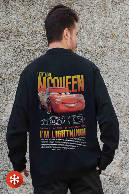 Мужской Утепленный Оверсайз Свитшот На Флисе С Принтом Mcqueen Black - #8055630