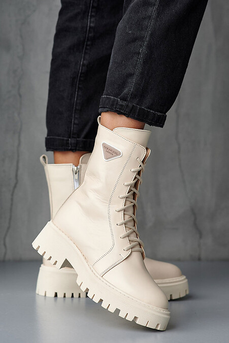 Женские ботинки кожаные весенне-осенние. Ботинки. Цвет: белый. #8019631