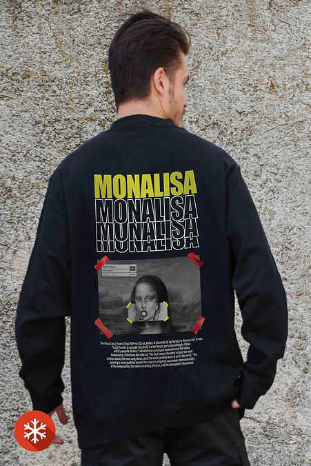 Męska ocieplana bluza polarowa z nadrukiem Monalisa Czarna - #8055634