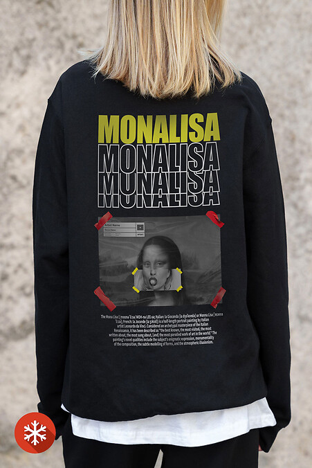 Женский Утепленный Оверсайз Свитшот На Флисе С Принтом Monalisa Black - #8055635