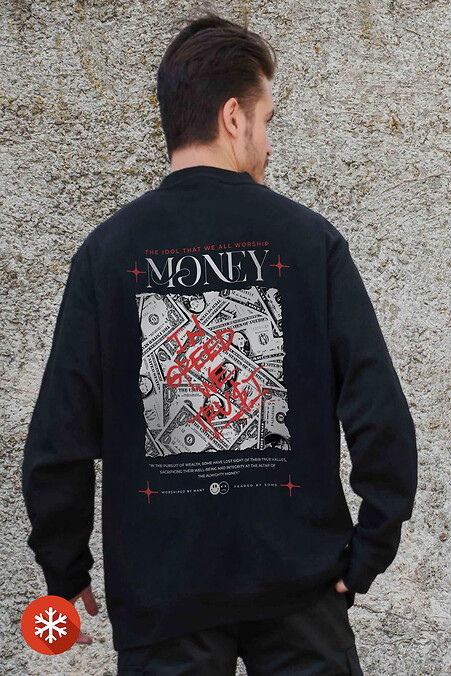 Męska ocieplana bluza z polaru z nadrukiem Money Grafity Czarny - #8055636