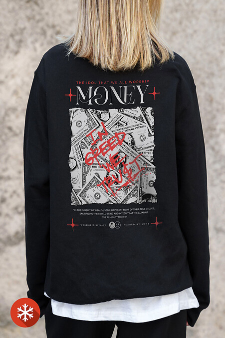 Women's Insulated Oversized Fleece Sweatshirt With Money Grafity Print Black - #8055637
