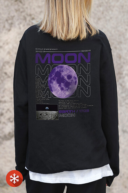 Женский Утепленный Оверсайз Свитшот На Флисе С Принтом Moon Black - #8055639