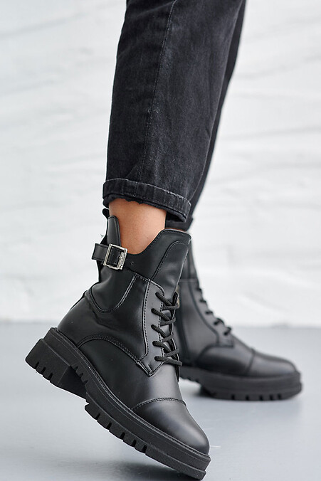 Женские ботинки кожаные весенне-осенние. Ботинки. Цвет: черный. #8019643