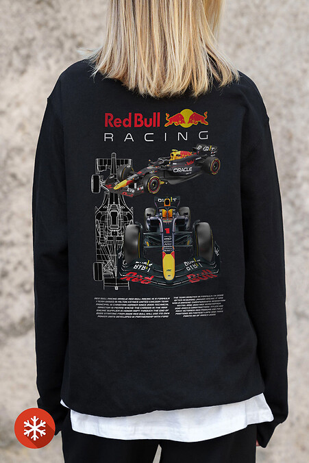 Women's Insulated Oversized Fleece Sweatshirt With Printed Redbull Black - #8055643