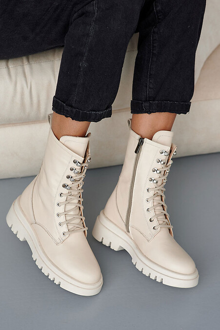 Women's leather boots spring-autumn. Boots. Color: white. #8019644