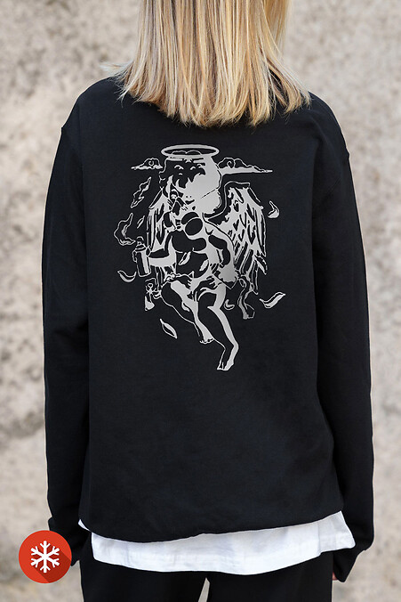 Жіночий Утеплений Оверсайз Світшот На Флісі З Принтом Respirator Black - #8055645