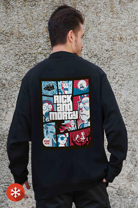 Męska ocieplana bluza polarowa z nadrukiem Rick and Morty czarna - #8055646