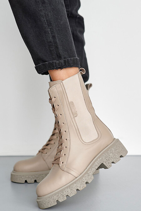 Women's leather boots spring-autumn. Boots. Color: beige. #8019647