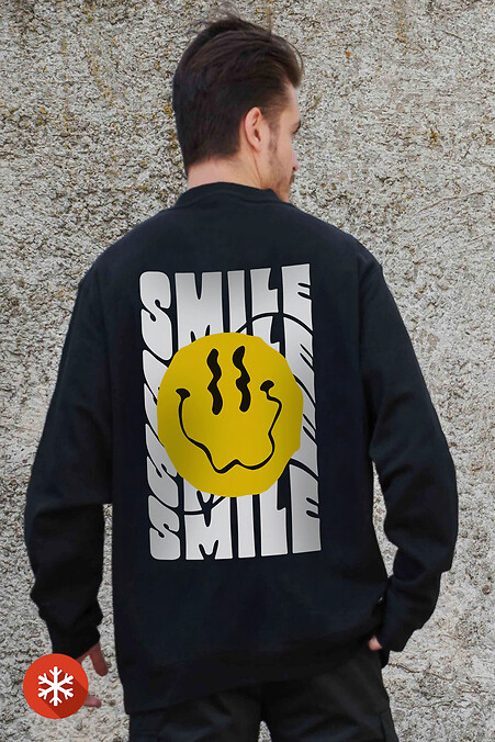 Men's Insulated Oversized Fleece Sweatshirt With Printed Smile Black - #8055654