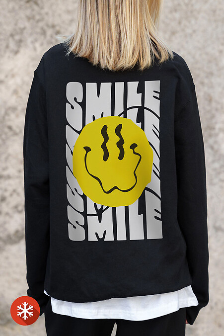 Женский Утепленный Оверсайз Свитшот На Флисе С Принтом Smile Black - #8055655