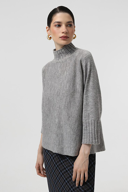 Women's gray knitted jumper - #4038656