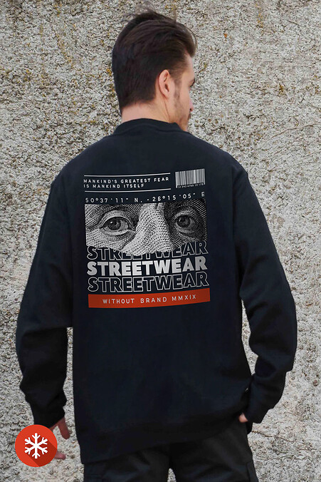 Męska ocieplana bluza polarowa z nadrukiem Streetwear czarna - #8055656