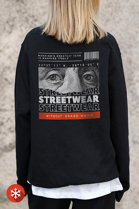 Damska ocieplana bluza polarowa z nadrukiem Streetwear czarna - #8055657