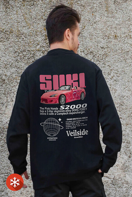 Męska ocieplana bluza polarowa z nadrukiem Suki czarny - #8055658
