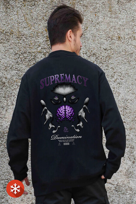 Men's Insulated Oversized Fleece Sweatshirt With Printed Supermacy Black - #8055660