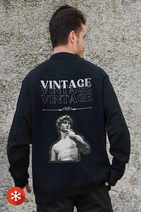 Мужской Утепленный Оверсайз Свитшот На Флисе С Принтом Vintage Black - #8055672