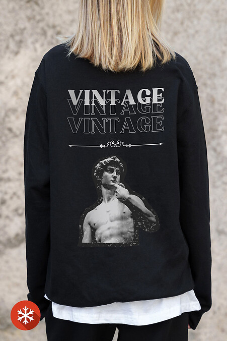 Женский Утепленный Оверсайз Свитшот На Флисе С Принтом Vintage Black - #8055673