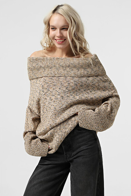 Women's beige knitted sweater - #4038676