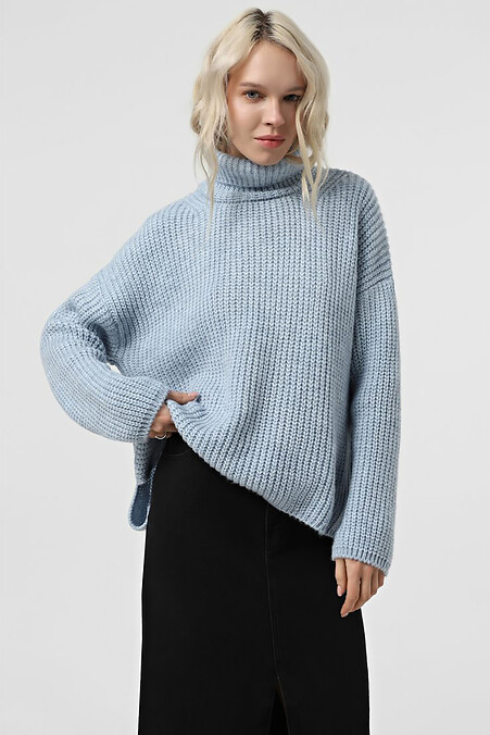 Women's blue knitted sweater - #4038677