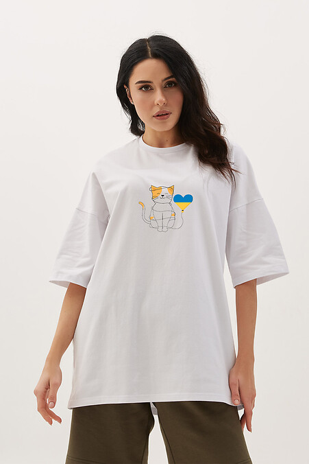 T-shirt oversize Cat_love_Ukr. T-shirty. Kolor: biały. #9000679