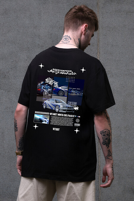 Męska koszulka oversize z czarnym nadrukiem Wanted - #8049680