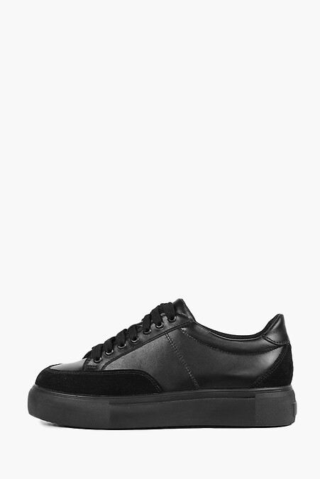 Black leather sneakers with suede insert. sneakers. Color: black. #4205681