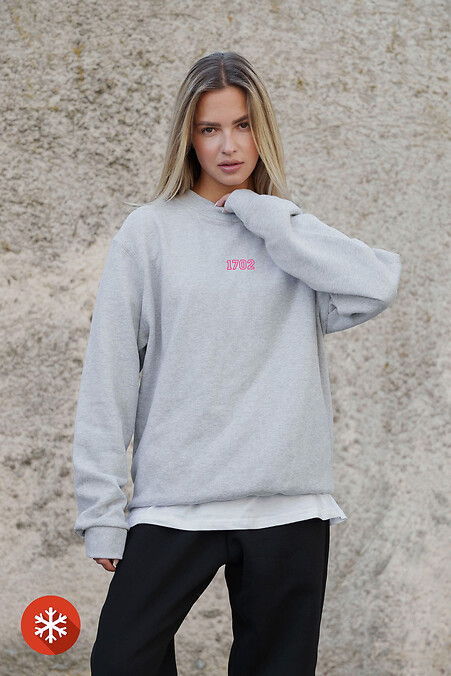 Women's Insulated Oversized Fleece Sweatshirt With Print 1702 Pink - #8055681