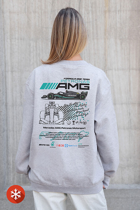Женский Утепленный Оверсайз Свитшот На Флисе С Принтом AMG Gray - #8055687