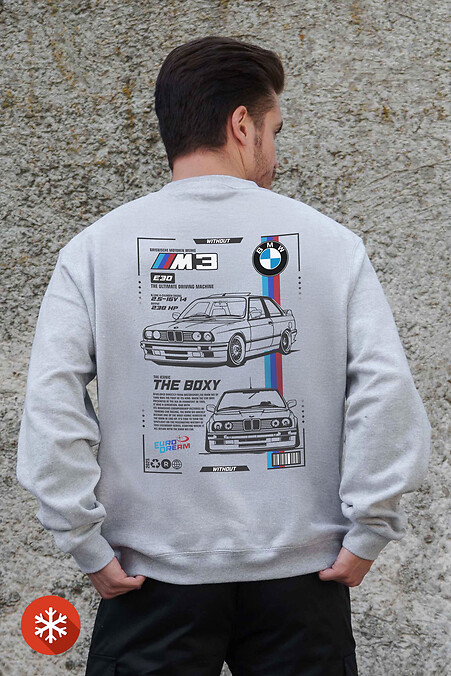 Męska ocieplana bluza z polaru z nadrukiem BMW Szary - #8055688