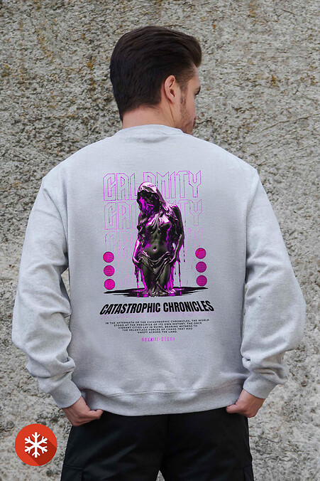 Men's Insulated Oversized Sweatshirt With Fleece Print Calomity Gray - #8055690