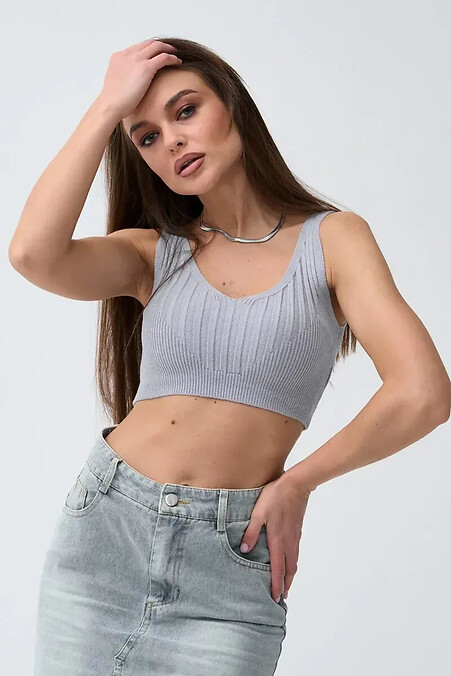 Women's knitted gray crochet top - #4038693