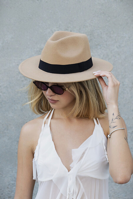 Женская Шляпа Fedora С Лентой Beige - #8049693