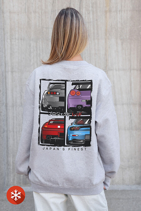 Женский Утепленный Оверсайз Свитшот На Флисе С Принтом Cars Gray - #8055693