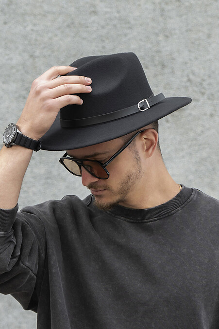 Mens Fedora Hat With Strap Black - #8049694