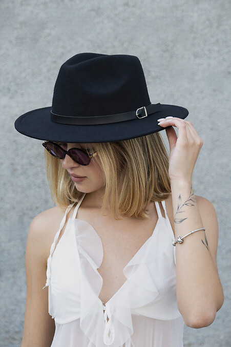 Women's Fedora Hat With Strap Black - #8049695