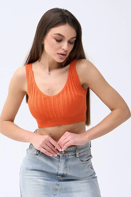 Women's knitted crochet top in orange - #4038697