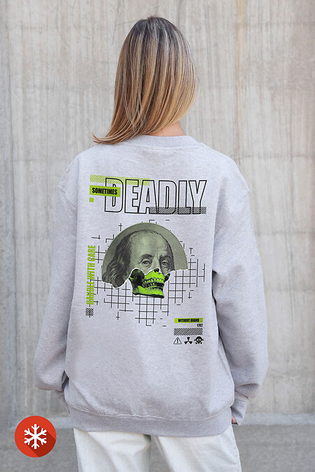 Жіночий Утеплений Оверсайз Світшот На Флісі З Принтом Deadly Gray - #8055699
