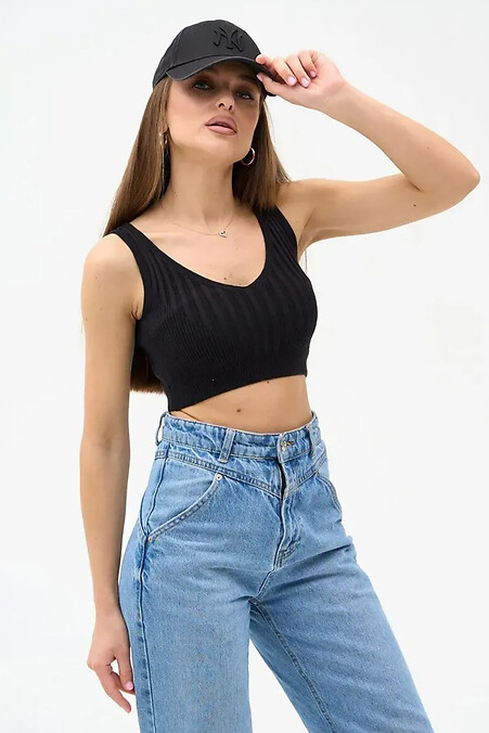 Women's knitted cropped top in black - #4038701